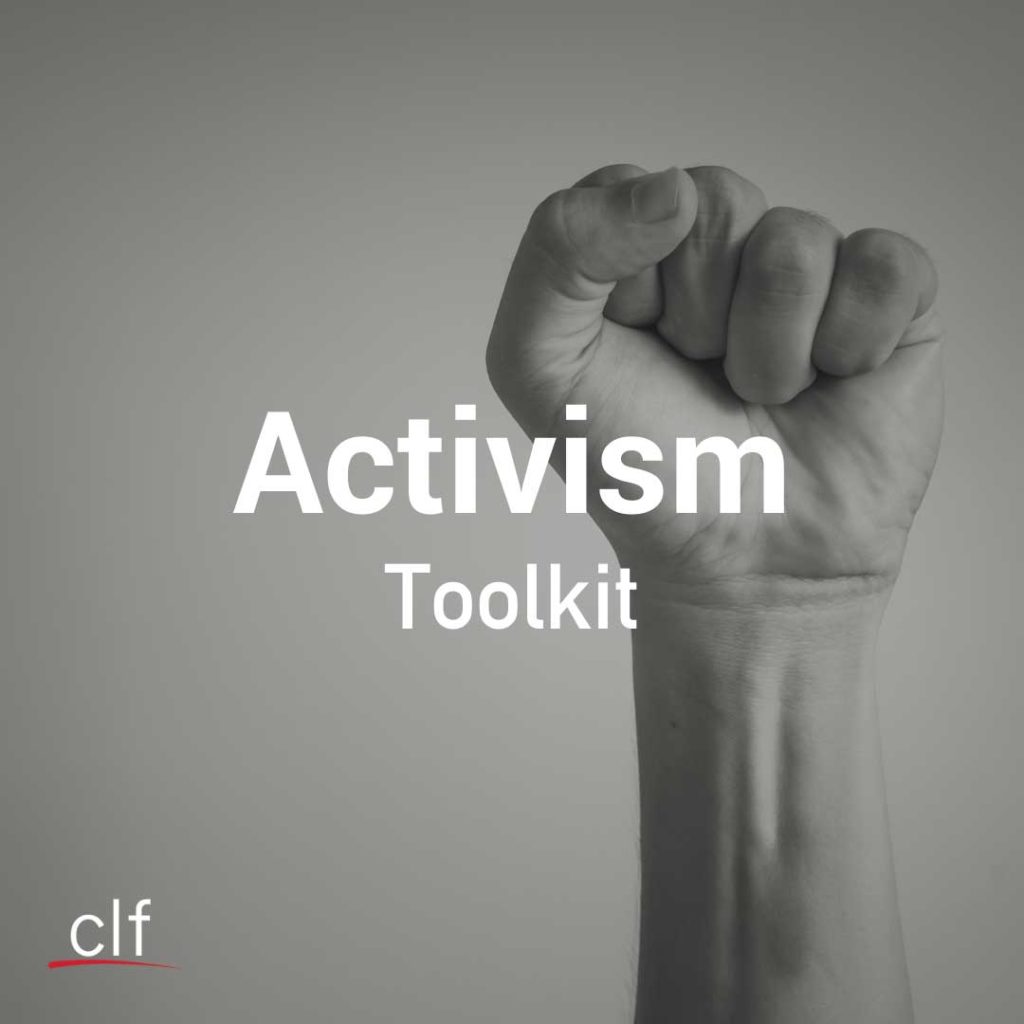 fist in the air with text activism toolkit