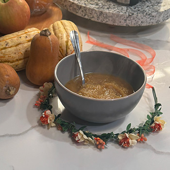 pumpkin soup made from Jack-o'lantern flesh for a green Halloween celebration.