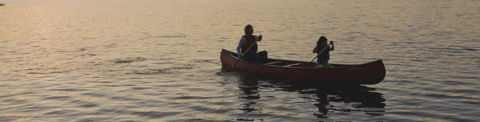 Canoers paddle on the water