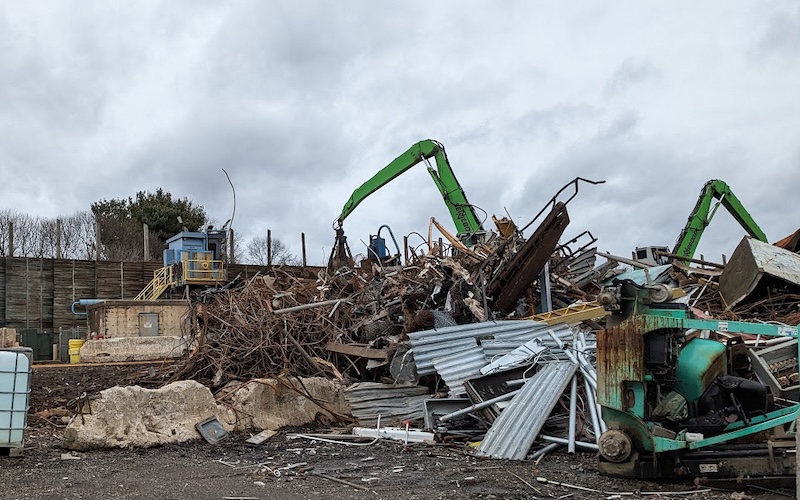 Twisted metal in a pile outside at the New Haven, Connecticut, Sims Metal facility.