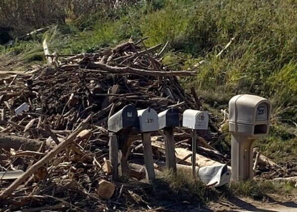 Rubble from a flood around mailboxes in North Carolina