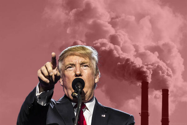 Trump in front of smokestacks