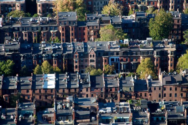 buildings in Back Bay Boston from above