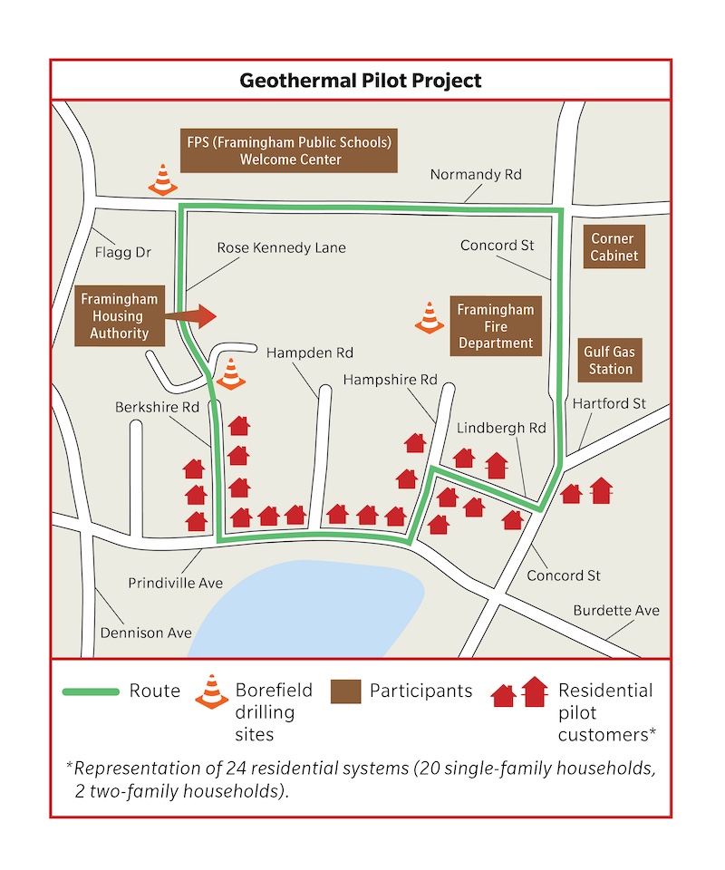 An illustration of the networked geothermal project in Framingham.