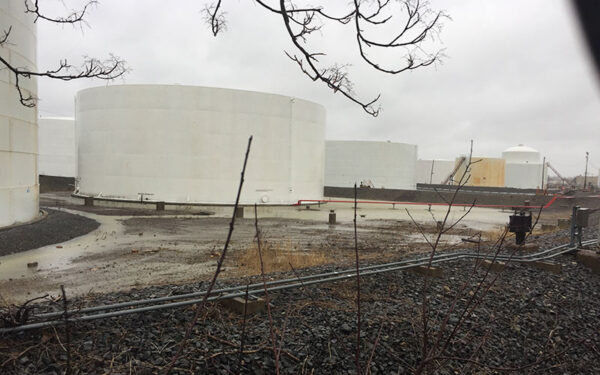 Exxon facility in Everett, Massachusetts during a rainstorm